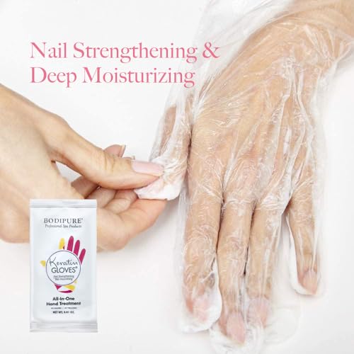 Bodipure Professional Keratin Gloves for Nail Strengthening, Moisturizing Hand Mask for Dry and Cracked Hands, Hand and Cuticle Treatment with Vegetable Keratin Cream 12 Pairs