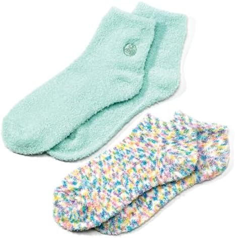 Earth Therapeutics Aloe Vera Socks – Infused w/Aloe Vera & Vitamin E – Helps Dry Feet, Calluses, Dead Skin – Use w/Lotion – Green/Confetti – 2 Pairs