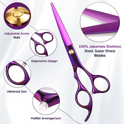 Professional Hair Cutting Scissors, 6.89 inch Barber Scissors Multifunctional Salon Thinning Scissors Straight Shears Tools for Mother Father Friends' Christmas Gift, Purple
