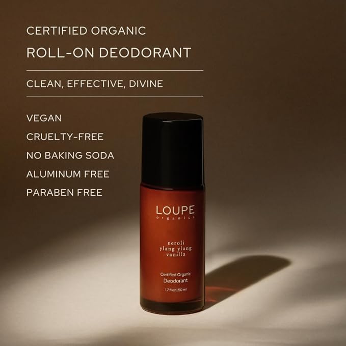 LOUPE | Upgraded Formula | Certified Organic Deodorant Roll-on | 100% Natural & Plant-Based, Unisex, Sensitive Skin | Scented with Organic Essential Oils | Neroli, Ylang Ylang, Vanilla