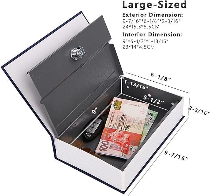 SEPOX® Ultimate Diversion Safe Book Box, Lock Box with Key - Large Sized Blue Dictionary - Ideal for Safeguarding Money, Jewelry, and Valuables - Perfect for Dorms & Homes