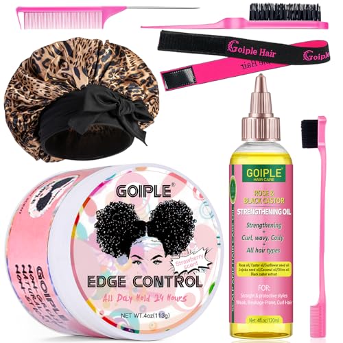Edge Control Wax for Women Strong Hold - Edge Smoother Edge Wax Styling Tamer Edge Control Wax for Black Hair - Rose & Castor Hair Oil for Hair Growth Strengthening Hair Oil Briad Bonnet Brush Set