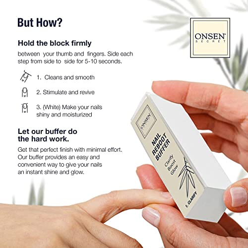 Onsen Secret Professional Nail Buffer Block | 4-Way Buffing for Natural Shine & Healthy Natural Nails - Includes 2 Extra Shine Pads, Salon-Quality, Post-Gel & Acrylic Recovery | 3 Pack