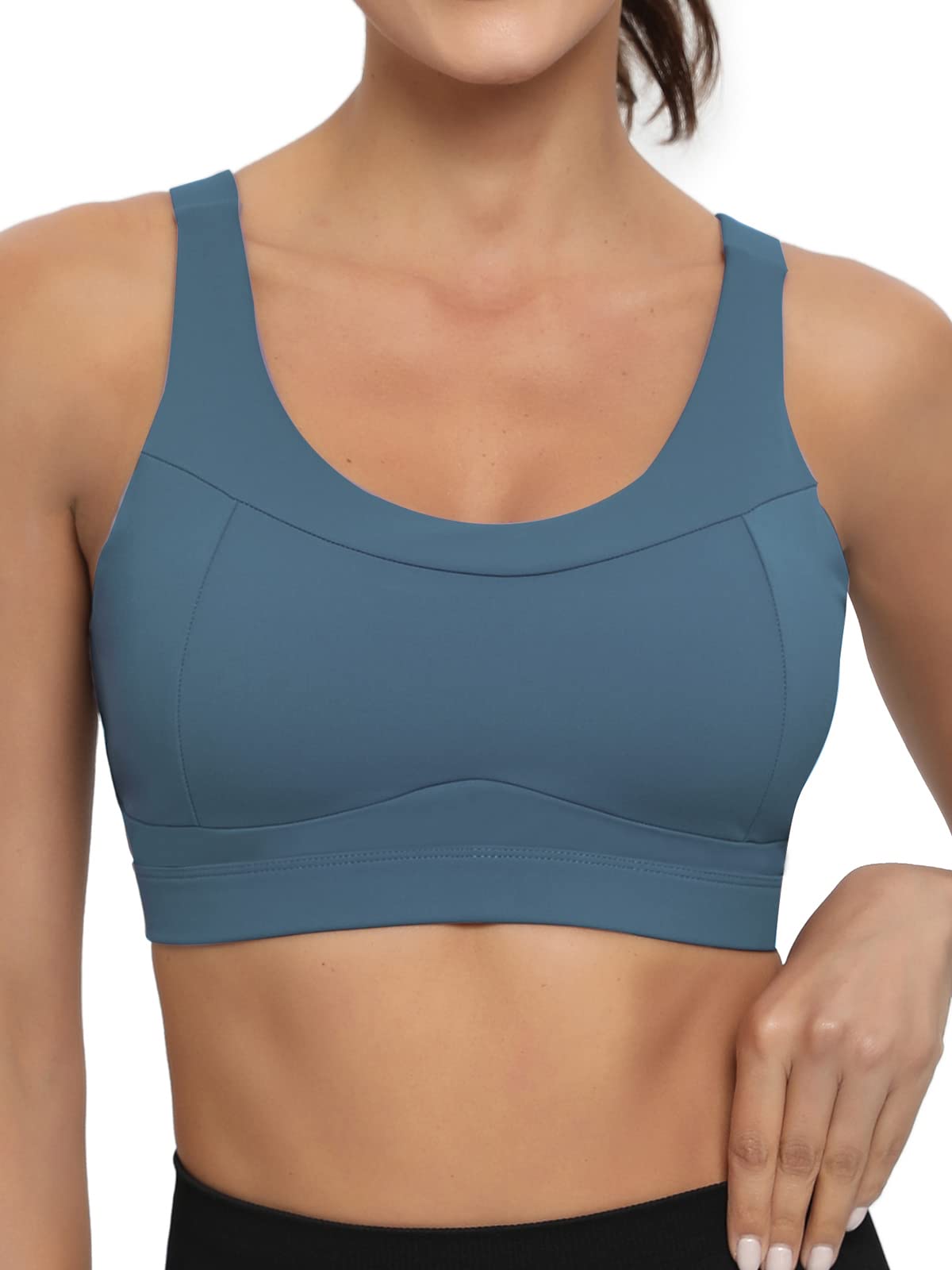 RUNNING GIRL High Impact Sports Bras for Women,Racerback Running Bra Workout Crop Tank Tops Longline Sports Bra Push up(WX2667 Navy Blue S)