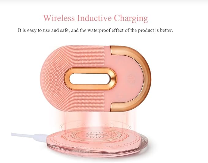 Electric Facial Cleansing Brush- 3 in 1 Multifunctional Face Cleanser Brush, Exfoliator & Massager - Vibrating Face Scrubber- Face Wash Brush with Wireless Charger, Pink