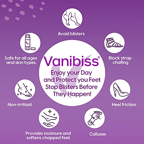 Vanibiss Foot Anti-Blister Balm - Foot Blister Prevention - Anti-Friction Balm Stick & Chafing Relief for Feet - Heel Blister Blocker - Prevent Shoe Strap Friction - Natural Care for Feet (0.45oz)