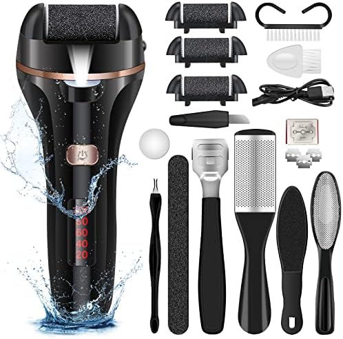 Electric Foot File Callus Remover, Rechargeable Pedicure Tools Foot Care Kit, Callus Remover for Feet with 3 Roller Heads,2 Speed for Remove Cracked Heels Calluses and Hard Skin