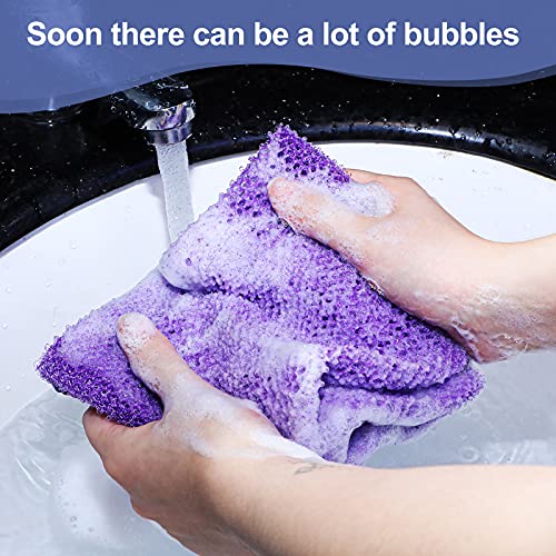 Tegeme 3 Pcs African Exfoliating Net Sponges Bath Back Scrubbers Long with Pull Strap Exfoliating Smoother Nylon Body Shower Loofahs Cloth for Women Men Daily Handles Washcloth Wash Purple Blue Coffee