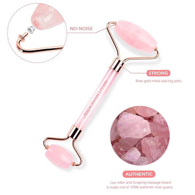 Neutriherbs Jade Gua Sha & Face Roller & Vitamin C Serum Facial Tool Set(3 in 1 Kit), Home Face Massager for Wrinkle,Fine Line,Puffiness,Firm Smooth Relax Skin - Pink