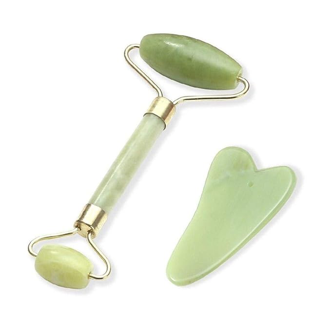 Jade Roller & Gua Sha Scraping Massage Tool By Diona Venus - Natural Jade Stone Set Anti-aging 100% Beauty Roller For Revitalizing & Reawakening Skin