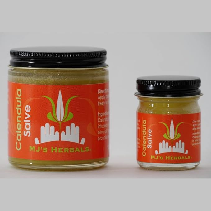 MJ’s Herbals Calendula Salve - Skin Soothing Balm, Eczema Cream, Diaper Rash, Scars, Bug Bites, Made w/Calendula Blossoms & Propolis Beeswax (1 oz)