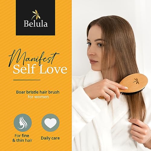 Premium Boar Bristle Hair Brush for Thick Hair Set. Hairbrush for Women With Thick, Long or Curly Hair. Restores Hair's Shine and Health. Comb, Travel Bag & Spa Headband Included