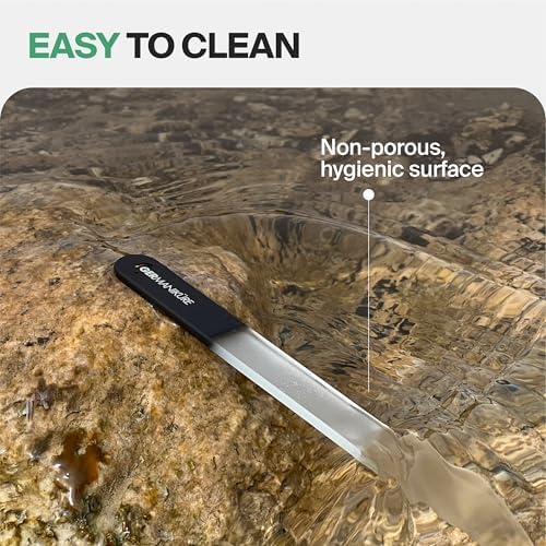 GERMANIKURE Czech Crystal Glass Nail File in Suede Leather Case, Original Black Branded, Professional Manicure & Pedicure Products for Easy Shaping of Natural Nails