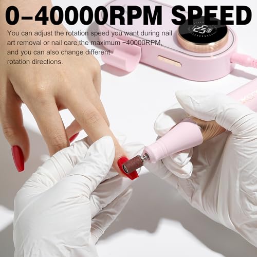 YOKE FELLOW Nail Drill Machine - 40000 RPM Electric Nail File Nail Drills for Acrylic Nails Professional with 12 Drill Bits Manicure Pedicure Polishing Nail Drill for Home Use