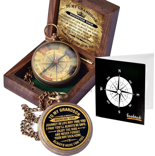 Gift for Son from Mom Dad, Engraved Compass 2", Graduation Gifts for Him, Birthday Gifts for Men, Son, Husband, Inspirational, Motivational, Christmas, 2024 Unique Office Decor, Greeting Card Included