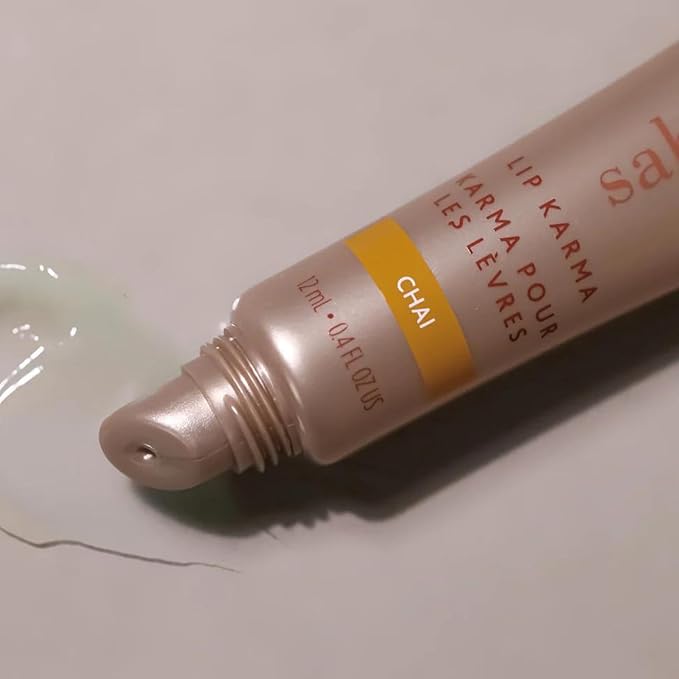 Lip Karma Hydrating Lip Balm Gloss with Castor & Argan Oil, Cera Alba, Moisturizes & Firms Chapped, Dry Lips Shine for Plumper Looking Lips (Chai)