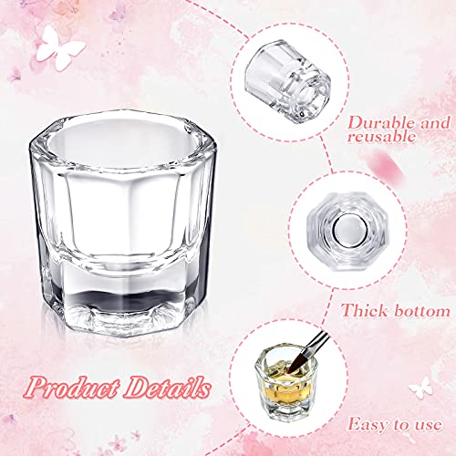 Cunhill 12 Pieces Dappen Dishes for Acrylic Nails Monomer Liquid Powder Glass Cups Clear Crystal Bowls Holders for Nail Extension Supplies