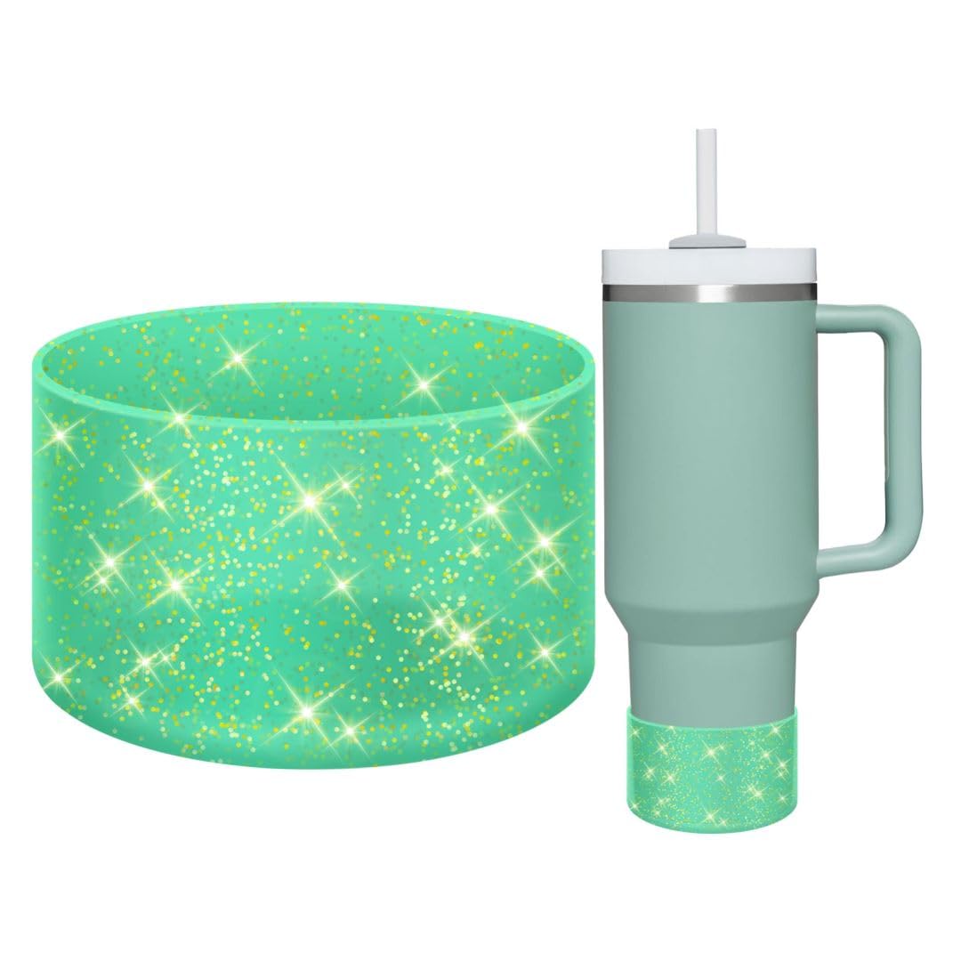 WUQID Protective Bling Silicone Boot Sleeve, Compatible with Stanley Tumbler 20-40oz & Hydro Flask Bottle 12oz-24oz, Glitter Reduces Dents Sleeve Cover for More Bottles/Tumblers Bottom of 2.83-2.95in