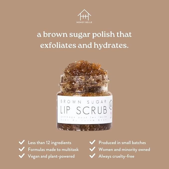 Brown Sugar Lip Scrub - Gentle Exfoliating Natural Lip Exfoliator - Hydrating, Nourishing, Repair Treatment for Chapped, Dry, Peeling Skin for Soft Lips