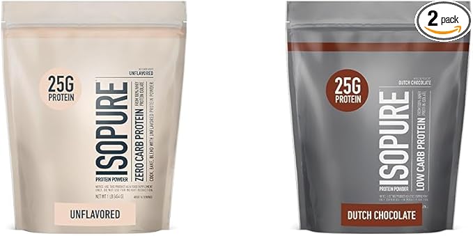 Isopure Unflavored Protein, Whey Isolate, 1 Pound (Packaging May Vary) & Dutch Chocolate Whey Isolate Protein Powder with Vitamin C & Zinc, 1 Pound