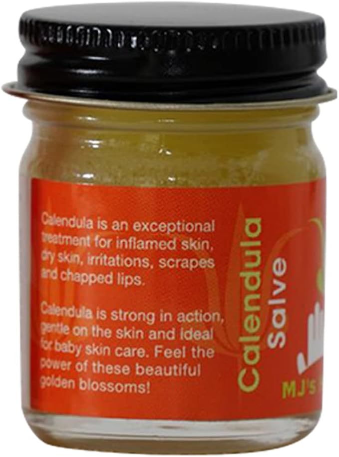 MJ’s Herbals Calendula Salve - Skin Soothing Balm, Eczema Cream, Diaper Rash, Scars, Bug Bites, Made w/Calendula Blossoms & Propolis Beeswax (1 oz)