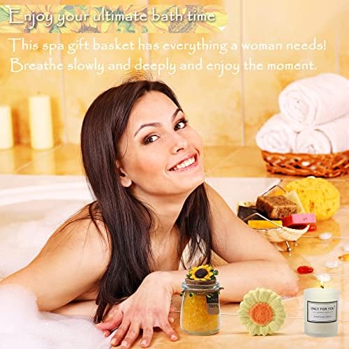 Sending Sunshine Gifts for Women, Sending Sunflower Gifts for Mom, 9 Pcs Spa Gifts for Women, Birthday Gift Sets, Gifts for her, Unique Holiday Gifts Basket for Women, Girlfriend, Sister, Mom, Wife