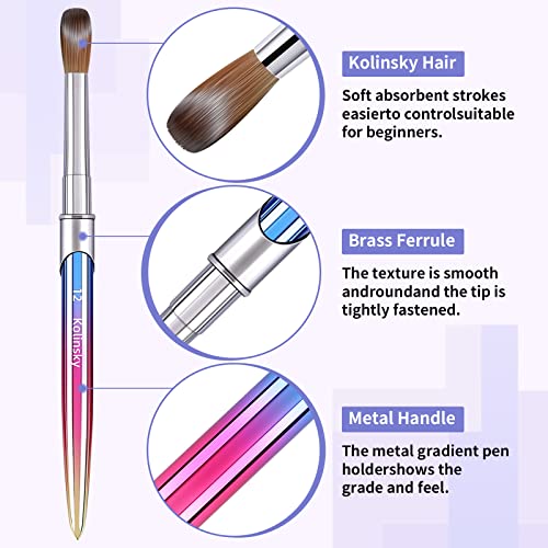 100% Kolinsky Acrylic Nail Brush,3D Pure Handmade Round Shape Size 12 Nail Brushes for Acrylic Application, Professional Nail Art Brush Manicure for Professional Manicure DIY Home Salon(#12)