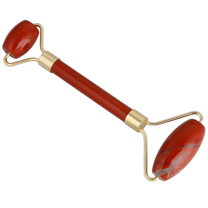 rockcloud Natural Crystal Stone Roller Massager Double Neck Face & Neck Massage Therapy Anti-Aging Wrinkle Healing Slimming Skincare Tool,Red Jasper