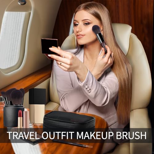 Travel Makeup Brush Set, 15 pcs Mini Makeup Brushes and 2 Puff for Foundation, Powder, Eyeshadow, Highlight, Contour, Blush & Concealer, Small Makeup Brush Set Purse Size with Case