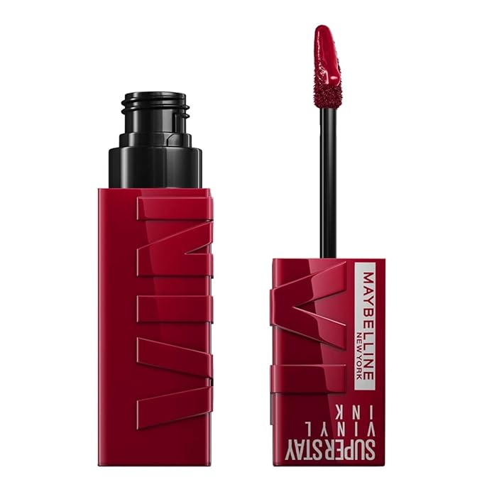MAYBELLINE Super Stay Vinyl Ink Longwear No-Budge Liquid Lipcolor Makeup Bundle with Cranberry Red 0.14 fl oz and Deep Wine Red 0.14 fl oz Lipsticks