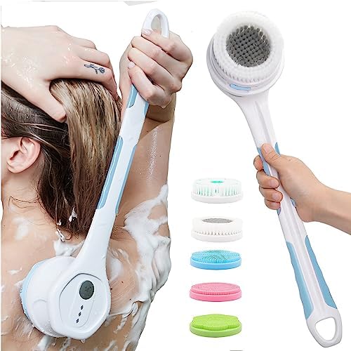 Electric Body Brush,5 Attachments Brush Heads Electric SPA Spin Scrubber for Shower Bathing Cleansing Wash Deep Cleaning with Silicone Rechargeable IPX7 Waterproof