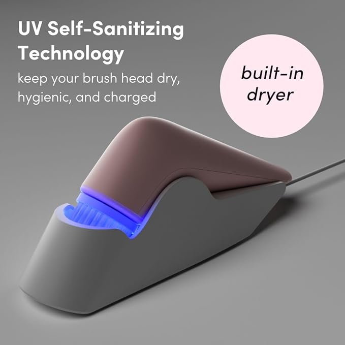 Fancii Facial Cleansing Brush with Self Cleaning Station, Rechargeable & Waterproof - Electric Face Scrubber for Gentle Exfoliation and Deep Scrubbing - 2 Exfoliating Brush Heads, Skylar (Pink)