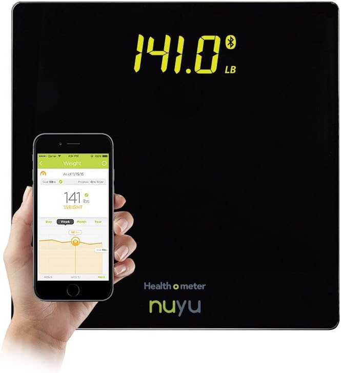 Health o meter nuyu Wireless Connected Scale with Auto Pairing, BMI Tracking and Disappearing LED Screen, Black