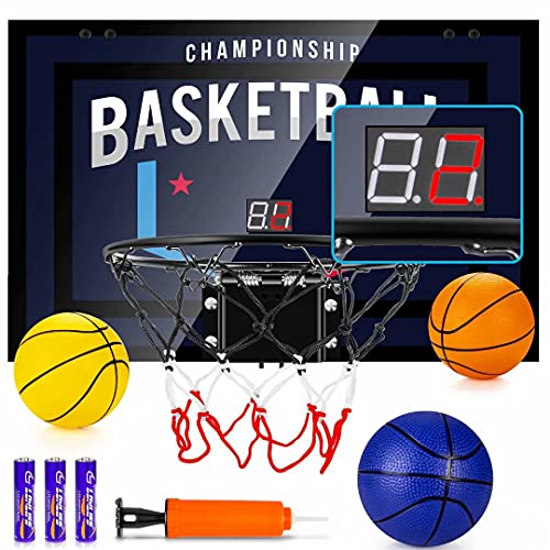 TREYWELL Indoor Basketball Hoop Fan Backboards for Teens and Adults Door Room Basketball Hoop Mini Hoop with Electronic Scoreboard, 3 Balls and Batteries Basketball Toys for 8 9 10 11 12