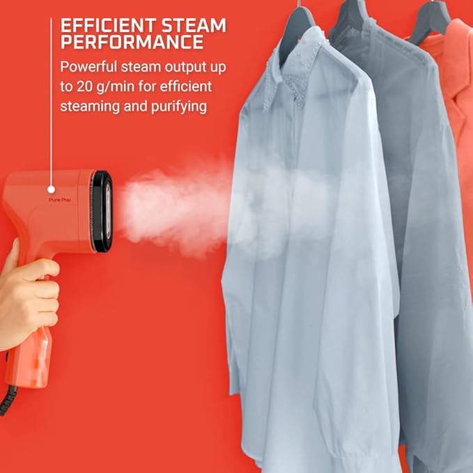 Rowenta PurePop Handheld Steamer for Clothes 1.5 Lbs 15 Second Heatup, 2.3 Oz Capacity 1150 Watts Portable, Ironing, Fabric Steamer, Garment Vacation Essentials, Travel Must Have Red DR2022 DR2022U1