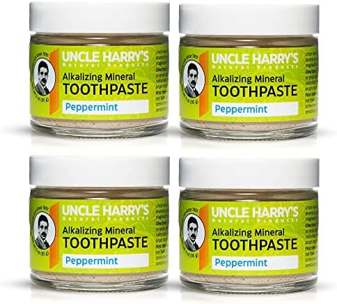 Uncle Harry's Natural & Fluoride-free Remineralizing Toothpaste - Freshens Breath & Strengthens Enamel - Peppermint (4 pack, 3 oz. jar)