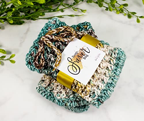 Emerald Pine 3 Pack Set - Soap Holder Crochet - Handmade Cotton Soap Sack - Bathing Accessories