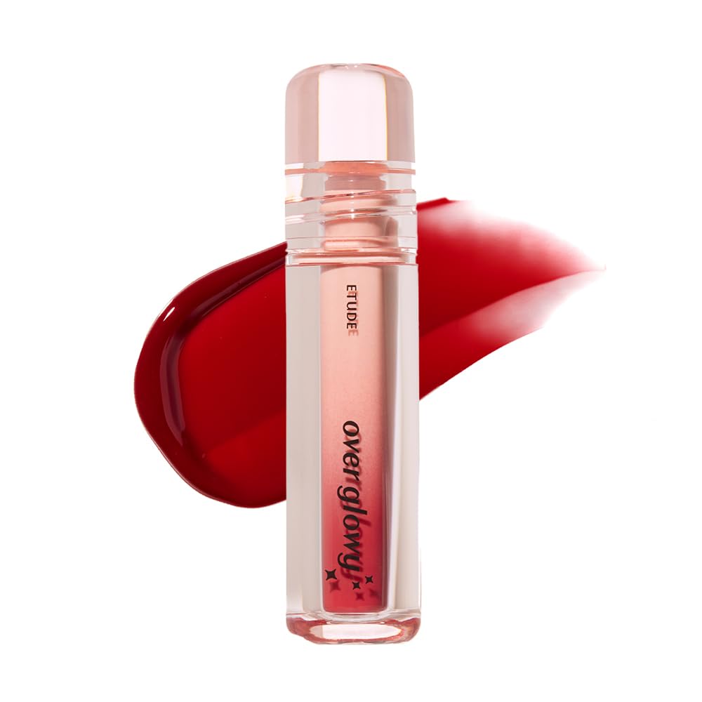 ETUDE Over Growy Lip Stain Tint, Fake Red, 0.1 oz (3 g), Lipstick, Glossy Finish, Highly Moisturizing, Melotint, Plush, Glossy, Volume, Vegan Certified