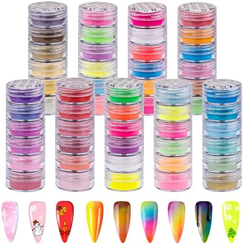 Duufin 54 Colors Nail Pigment Powder Colorful Luminous Powder Iridescent Pearlescent Pigment for Nails Art, Body and Crafts