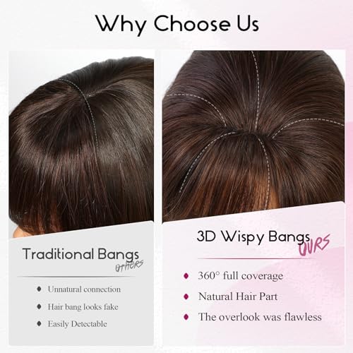 EMMOR Clip in Bangs, 100% Human Hair Bangs with 3 Non-slip Clips, 360°Cover Top HairPieces with 5 inch Wispy Fringes for enhancing Women's Facial Features(Ombre Ash Blonde)