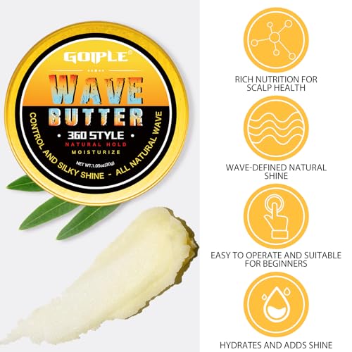 Wave Pomade for Men - Strong Hold, Easy Wash, Promotes Layered Waves, Moisture, Silky Shine, Hair Cream, Grease, Brush, Durag, Cap Set (Red)
