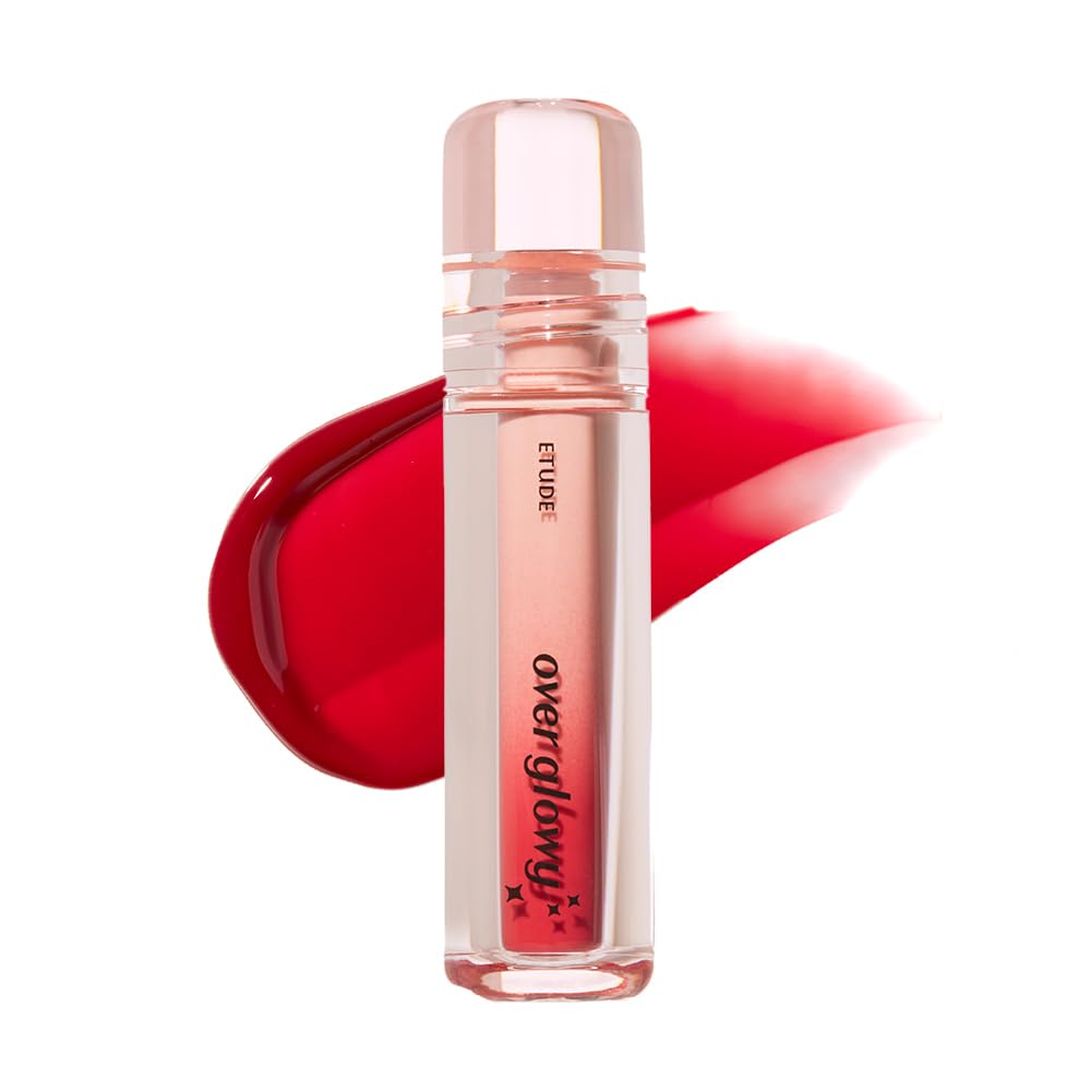 ETUDE Over Growy Lip Stain Tint, Mudder Red, 0.1 oz (3 g), Lipstick, Glossy Finish, Highly Moisturizing, Melotint, Plush, Glossy, Volume, Vegan Certified