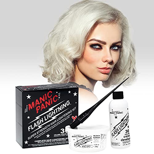 MANIC PANIC Flash Lightning Hair Bleach Kit - Bleach Powder + 30 Volume Developer - Hair Lightener for Dark Shades - Lifts Up to 5 Levels - Achieve Medium to Light Blonde - Vegan & Cruelty-Free (2 pk)