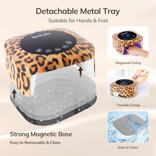 Lavinda LED Nail Lamp UV Light for Gel Nails 54W Cordless Rechargeable UV Lamp Nail Light with 4 Timer, 2X Faster Professional Gel Polish Curing Nail Dryer for Salon Use-Leopard Print
