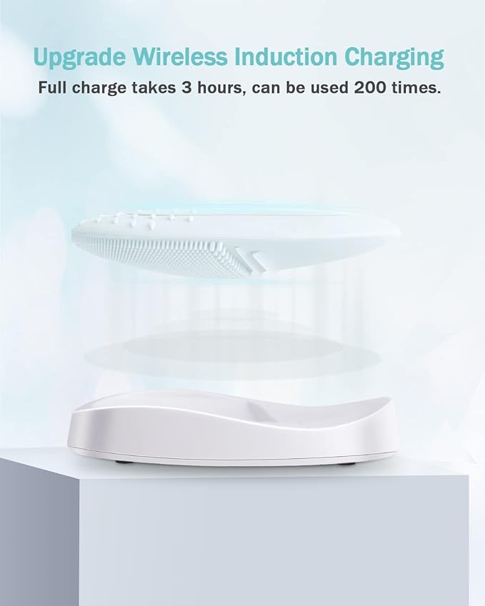 EZBASICS Facial Cleansing Brush Made with Ultra Hygienic Soft Silicone, Waterproof Sonic Vibrating Face Brush for Deep Cleansing, Gentle Exfoliating and Massaging, Inductive Charging (Light Grey)