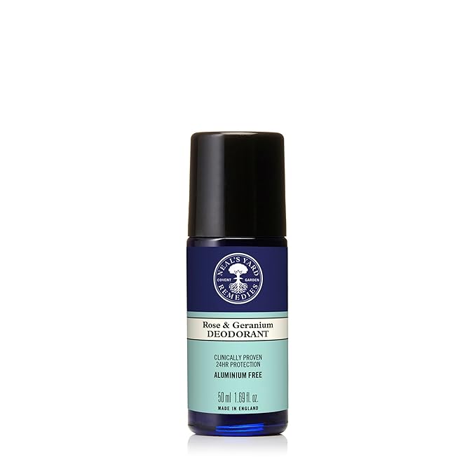 Neal's Yard Roll on Deodorant, 24-Hour Odor Guarding, Moisture-Absorbing Bamboo Powder & Cleansing Shikimic Acid, Aluminum-Free, Rose & Geranium, 50mL