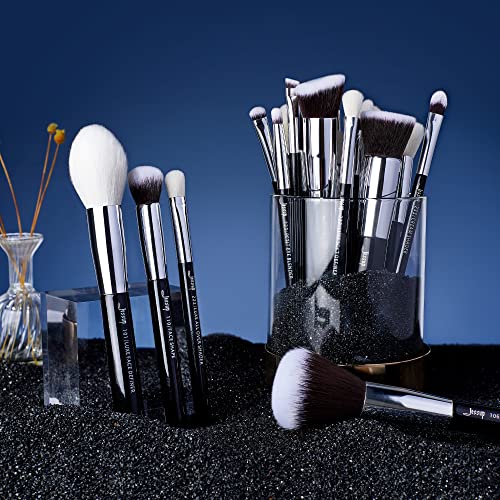 Jessup 25pcs Professional Makeup Brush Set Foundation Powder Concealer Eyeshadow Blending Blush Highlighter Natural-Synthetic Hair Brushes (Black/Silver)