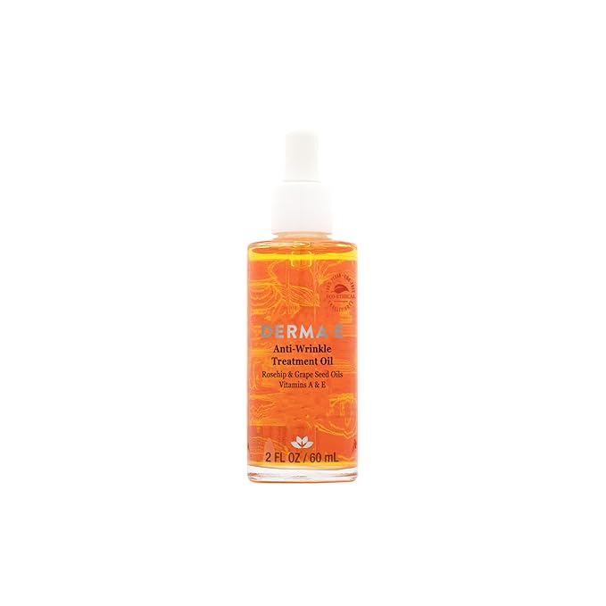 DERMA E Anti-Wrinkle Treatment Oil – Anti-Aging Face Oil with Vitamin A and Vitamin E – Fragrance Free Face and Neck Moisturizer for Youthful, Vibrant Skin, 2 oz