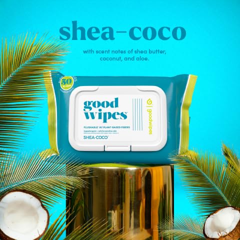 goodwipes Flushable Butt Wipes - Extra Large Adult Wet Wipes For Women & Men - Bathroom Essentials - Sewer & Septic Safe - Bathroom Essentials - Shea Coco, 153 Count (3 Packs + 3 Individually Wrapped)
