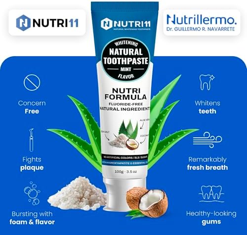 Nutri 11 Natural Whitening Toothpaste | Fluoride-Free & SLS-Free | Enamel Remineralization with Hydroxyapatite & Baking Soda | Sensitive Teeth Safe | Fresh Mint Flavor | 100g